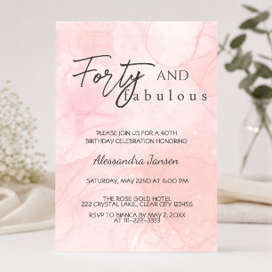 40 & Fabulous Blush Watercolor 40th Birthday Invitation