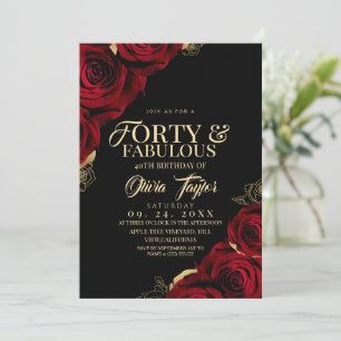 40 & Fabulous Chic Floral Elegant Birthday Invitation