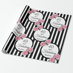 40 fabulous chic pink roses black white stripes wrapping paper