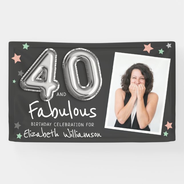 40 & Fabulous Foil Balloon Stars Photo Birthday Banner (Horizontal)