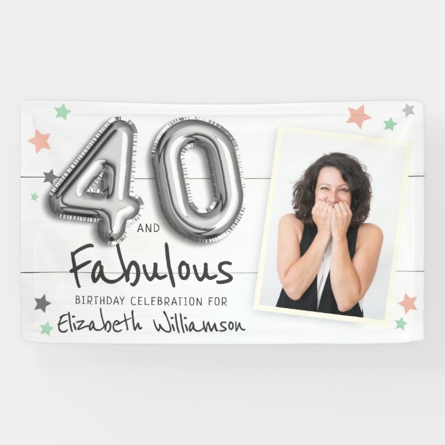 40 & Fabulous Foil Balloon Stars Photo Birthday Banner (Horizontal)