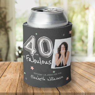 40 & Fabulous Foil Balloon Stars Photo Birthday Can Cooler