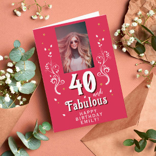 40 & Fabulous Foliage Magent 40th Birthday Photo Card