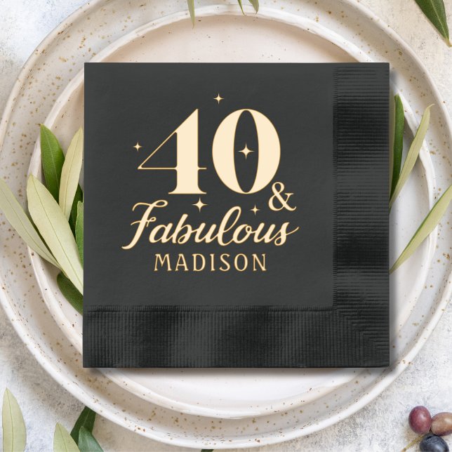 40 & Fabulous Fortieth Birthday Personalised Name Foil Napkins (Creator Uploaded)