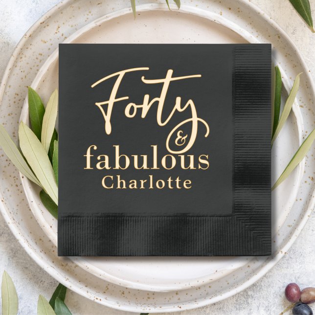 40 & Fabulous Fortieth Birthday Personalised Name Foil Napkins (Creator Uploaded)