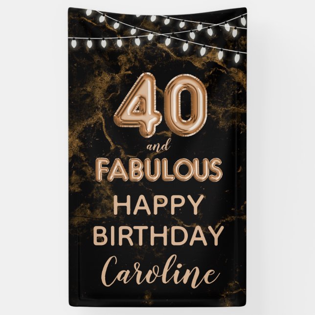 40 & Fabulous Gold & Black Birthday Vertical Banner (Vertical)