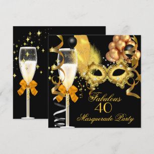 40 & Fabulous Gold Black Masquerade Party Invitation