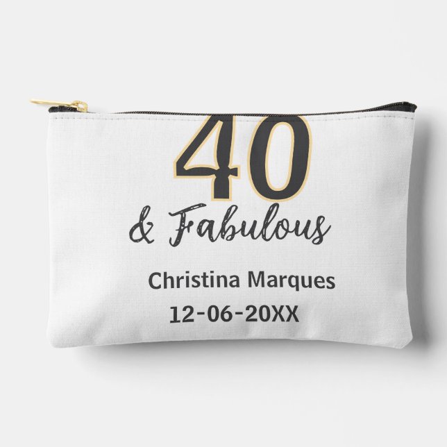 40 & fabulous gray yellow birthday calligraphy  accessory pouch (Front)