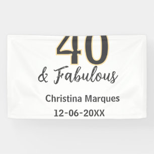 40 & fabulous gray yellow birthday calligraphy  banner