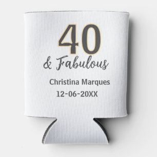 40 & fabulous gray yellow birthday calligraphy  can cooler