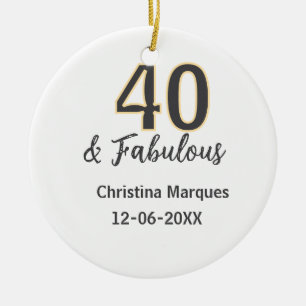 40 & fabulous gray yellow birthday calligraphy  ceramic tree decoration
