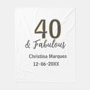 40 & fabulous gray yellow birthday calligraphy  fleece blanket