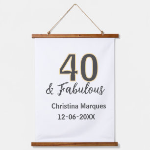 40 & fabulous gray yellow birthday calligraphy  hanging tapestry