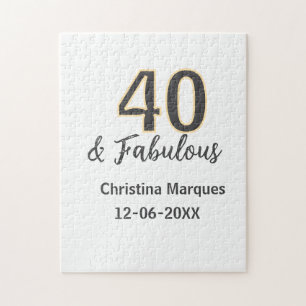 40 & fabulous gray yellow birthday calligraphy  jigsaw puzzle