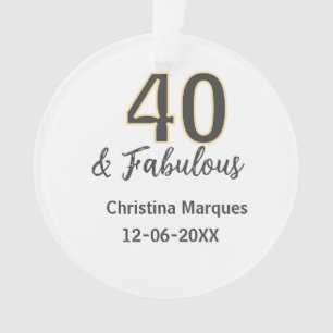 40 & fabulous gray yellow birthday calligraphy ornament
