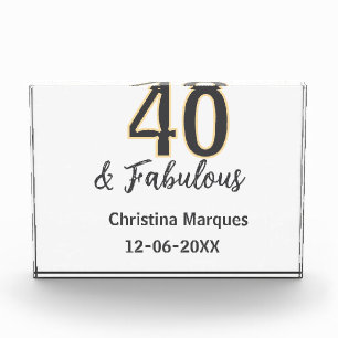 40 & fabulous gray yellow birthday calligraphy photo block