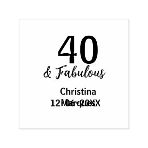 40 & fabulous gray yellow birthday calligraphy self-inking stamp