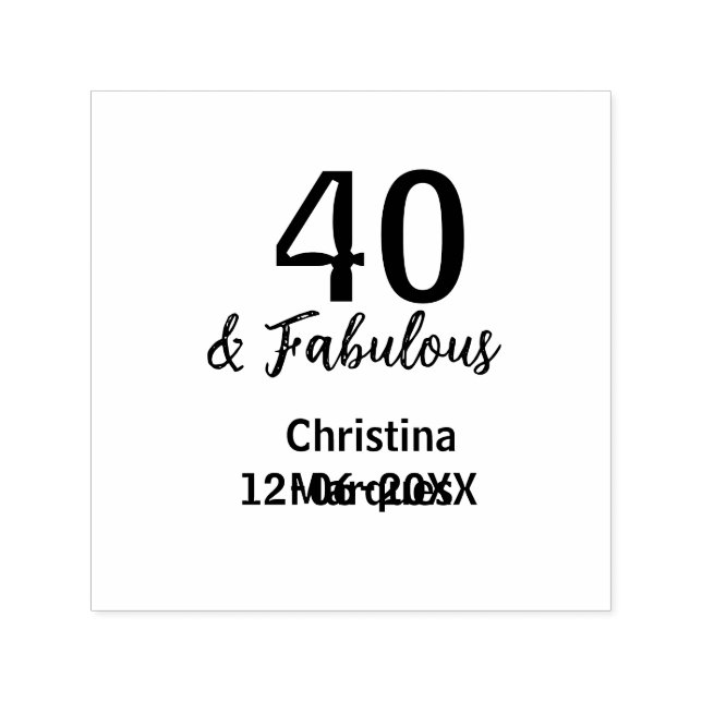40 & fabulous gray yellow birthday calligraphy  self-inking stamp (Design)