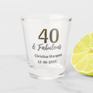 40 & fabulous gray yellow birthday calligraphy shot glass