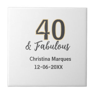 40 & fabulous gray yellow birthday calligraphy  tile