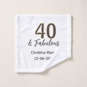 40 & fabulous gray yellow birthday calligraphy wash cloth