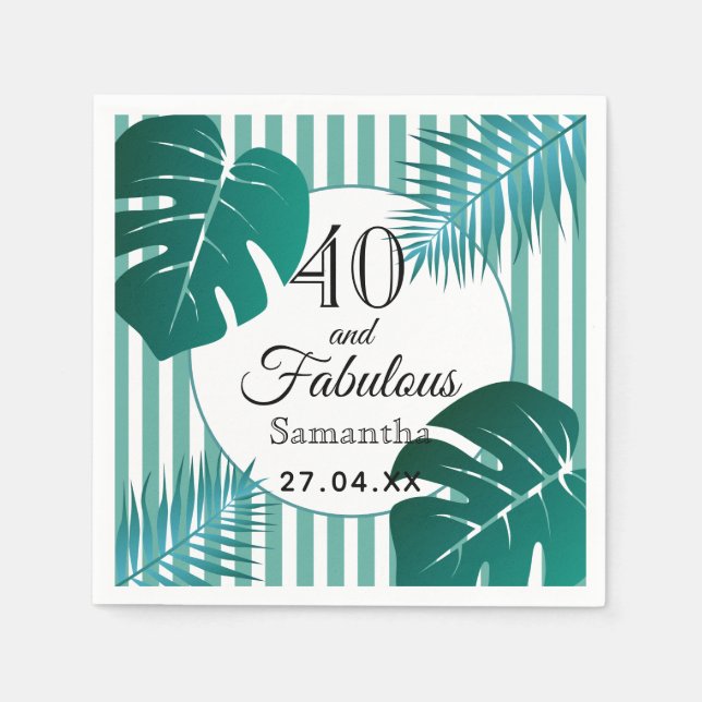 40 fabulous greenery foliage white stripes name napkin (Front)