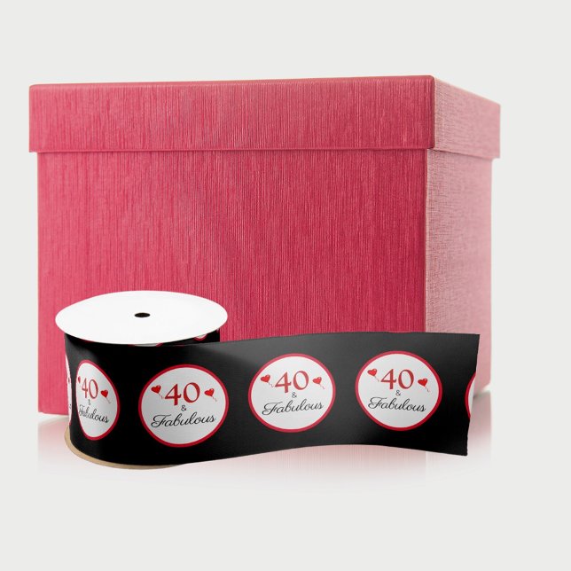 40 & Fabulous Hearts 40th Birthday Black Satin Ribbon (40 & Fabulous Hearts 40th Birthday Black Satin Ribbon)