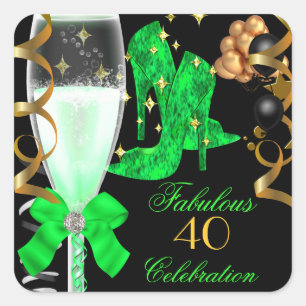 40 & Fabulous Lime Green Gold Birthday Shoes Square Sticker