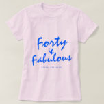 40 Fabulous Neon Blue Name 40th Birthday Gift T-Shirt<br><div class="desc">Celebrate turning 40 in style with this modern pink and blue custom name 40th birthday t-shirt with the text forty and fabulous in neon blue elegant script on a pink background. Simply add your name to this 40th birthday celebration t-shirt. Perfect birthday gift for a modern, stylish and elegant 40...</div>