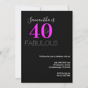 40 Fabulous Neon Pink 40th Birthday Party Invitation