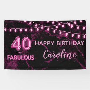 40 & Fabulous Pink & Black Balloon Lights Birthday Banner