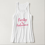 40 Fabulous Pink Name 40th Birthday Gift Tank Top<br><div class="desc">Celebrate turning 40 in style with this modern black and blue custom name 40th birthday tank top with the text forty and fabulous in bright pink elegant script. Simply add your name to this 40th birthday celebration t-shirt. Perfect birthday gift for a modern, stylish and elegant 40 year old. Exclusively...</div>