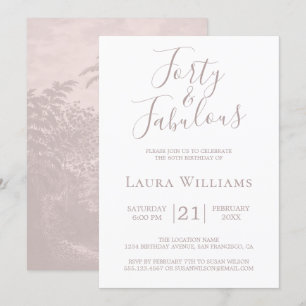 40 Fabulous Pink White 40th Birthday Party Invitation