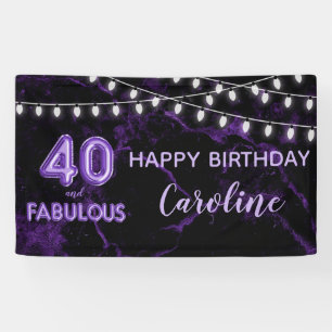 40 & Fabulous Purple Black Balloon Lights Birthday Banner