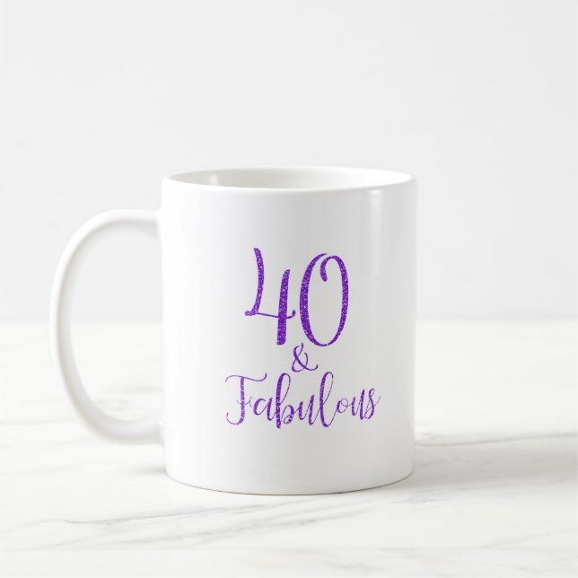 40 & Fabulous Purple Glitter Typography Coffee Mug (Left)