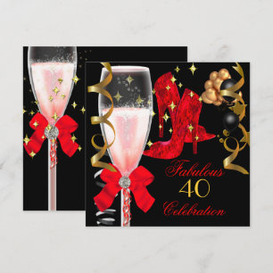 40 & Fabulous Red Black Gold Birthday Shoes Invitation