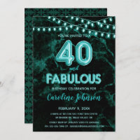 40 & Fabulous Teal Balloon Birthday Invitations