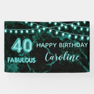 40 & Fabulous Teal Black Balloon Lights Birthday Banner