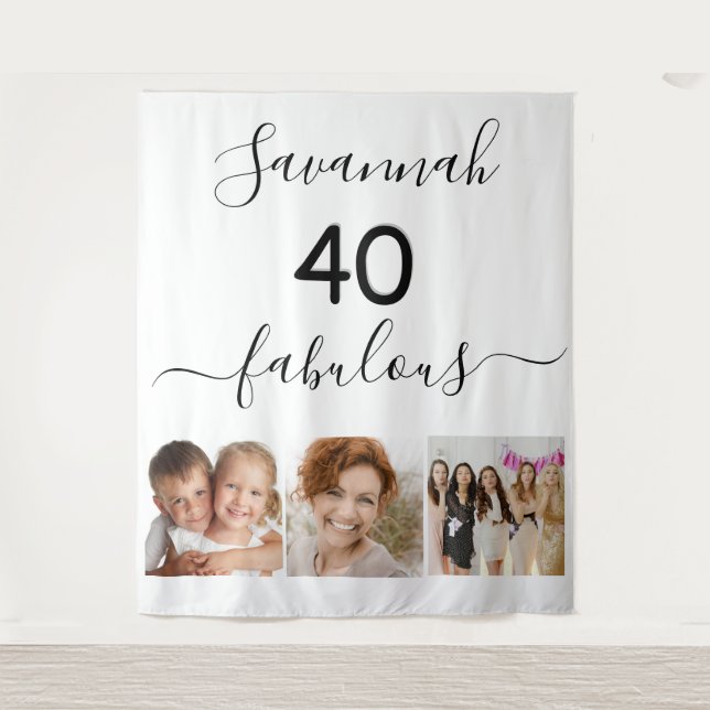 40 fabulous white name photo birthday party tapestry (Front)