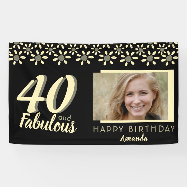 40 & Fabulous Yellow Daisy Flower Watercolor Photo Banner (Horizontal)