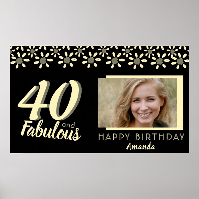 40 & Fabulous Yellow Daisy Flower Watercolor Photo Poster (Front)