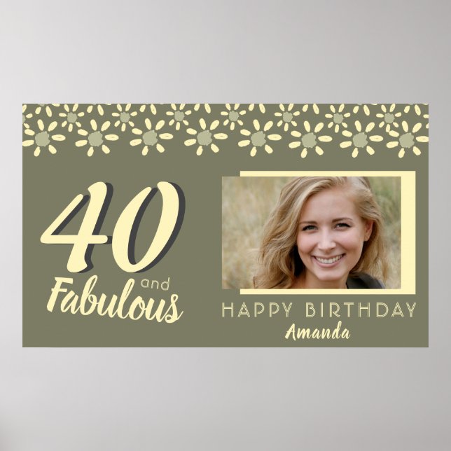 40 & Fabulous Yellow Daisy Flower Watercolor Photo Poster (Front)