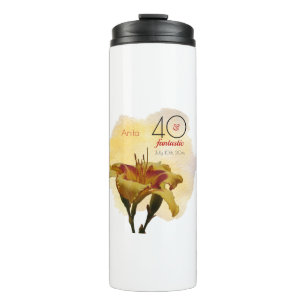 40 & Fantastic Birthday Yellow & Red Daylily Thermal Tumbler