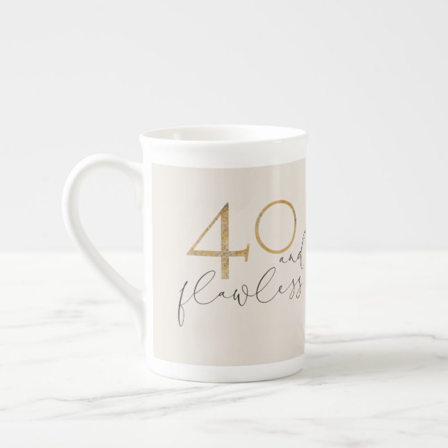 40 & Flawless Blush Pink Gold & Grey 40th Birthday Bone China Mug (Left)