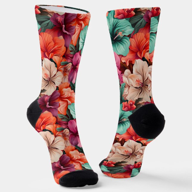 #40 Floral pattern Crew Socks (Angled)