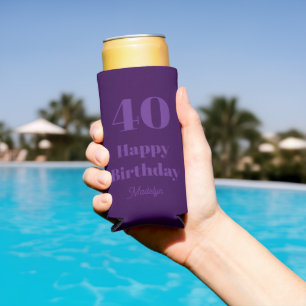 40 Happy Birthday Script Elegant Purple Seltzer Can Cooler
