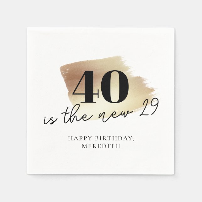 40 is the New 29 Gold Black 40th Birthday Party Napkin (Front)