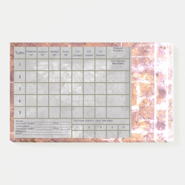40 K Score Tracker and Battle Report, w/ Notes (Front)