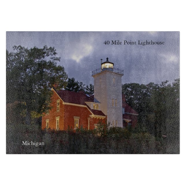40 Mile Point Lighthouse at dusk cutting board (Front)