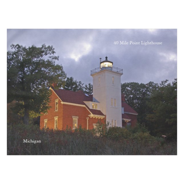 40 Mile Point Lighthouse at dusk table cloth (Front (Horizontal))
